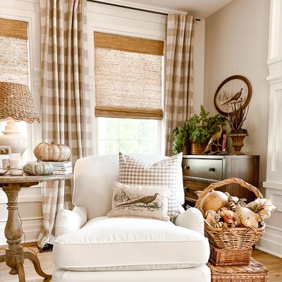Tan and Linen Buffalo Check Room Darkening Curtain Panel 52x95
