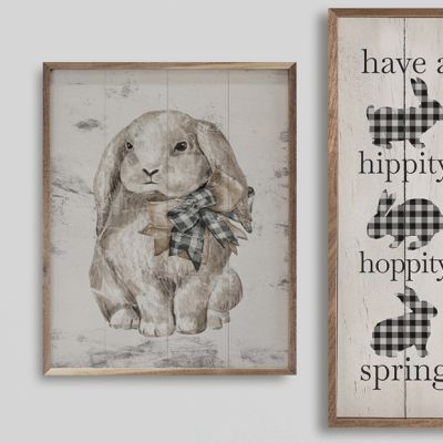 Tan Bunny With Bow Framed Wall Art