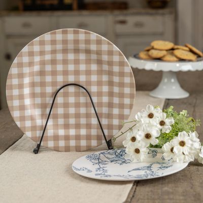 Tan Gingham Charger Plate Set of 4