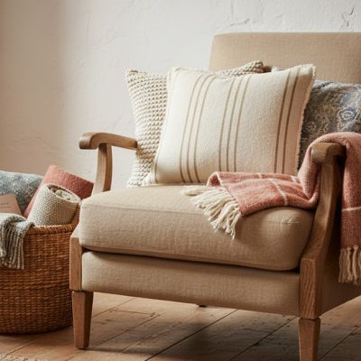 Tan Striped Neutral Accent Pillow
