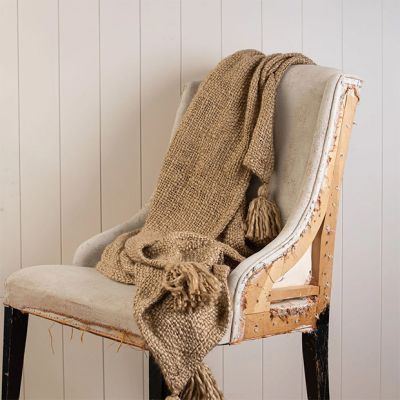 Tasseled Weave Pattern Tan Throw Blanket