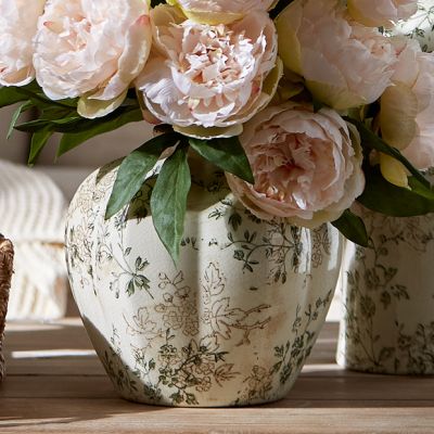 Taupe Florals Ceramic Pot Vase