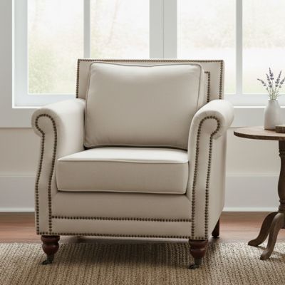 Taupe Linen Roll Arm Club Chair