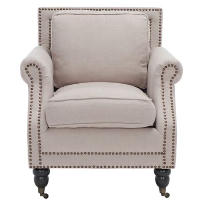 Taupe Linen Roll Arm Club Chair