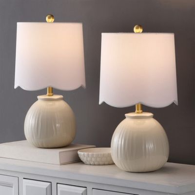 Textured Ceramic Table Lamp With Scalloped Shade Set of 2