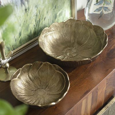 Textured Leaf Gold Bowl Set of 2