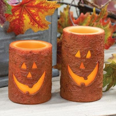 Textured Toothy Jack O Lantern Flameless Pillar Candle