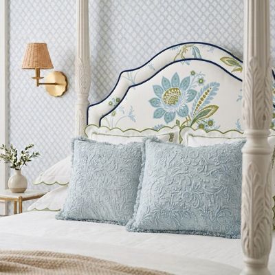 Textured Vintage Blue Floral Throw Pillow