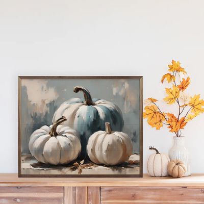 Three Blue And White Tone Pumpkins Framed Wall Art