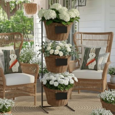 Three Tier Wicker Basket Market Stand