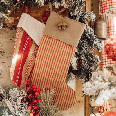 Ticking Stripe Farmhouse Christmas Stocking
