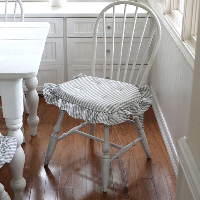 Ticking Stripe Ruffled Chair Cushion