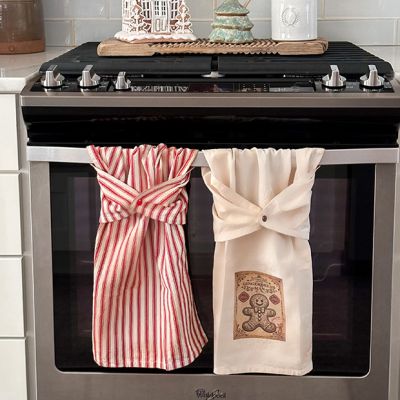 Ticking Stripe Vintage Gingerbread Kitchen Towel Set of 2