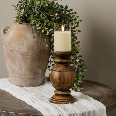Timeless Treasures Wood Pillar Candle Holder