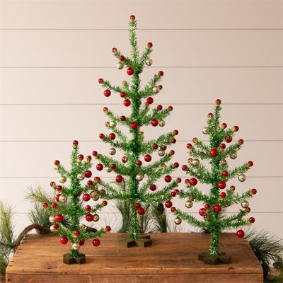 Tinsel Tree With Ball Ornaments Set of 3