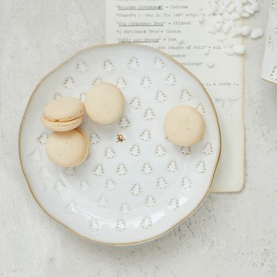 Tree Motif Debossed Stoneware Plate