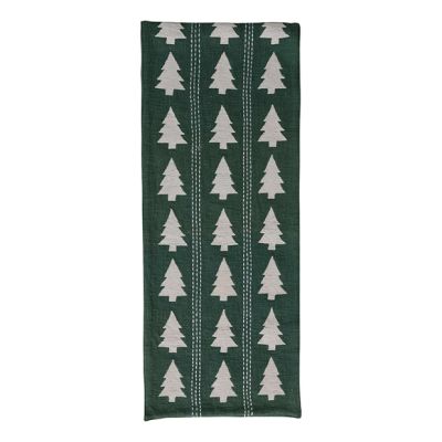 Tree Patterned Green Cotton Table Runner