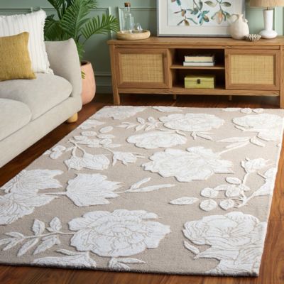 Tufted Beige/Ivory Floral Motif Area Rug
