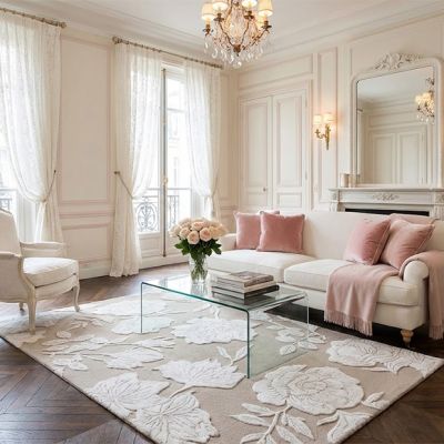 Tufted Beige/Ivory Floral Motif Area Rug