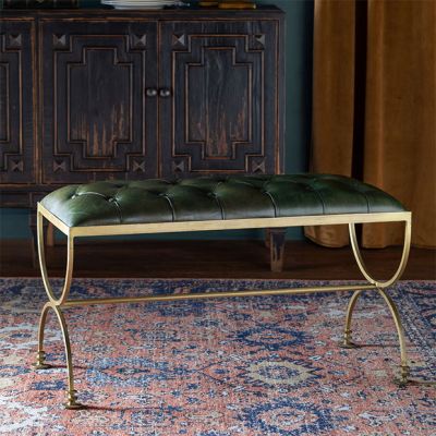 Tufted Leather Top Bench Seat