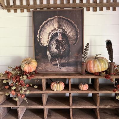 Turkey With Velvet Bow Framed Wall Decor