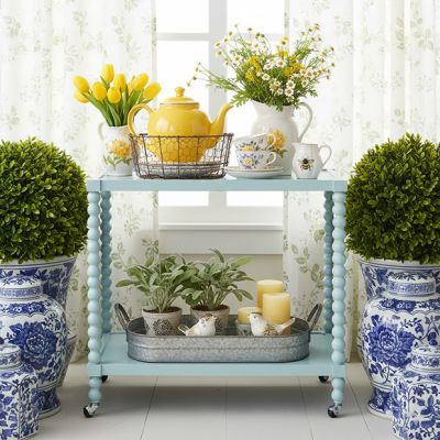 Turned Leg Rolling Blue Bar Cart