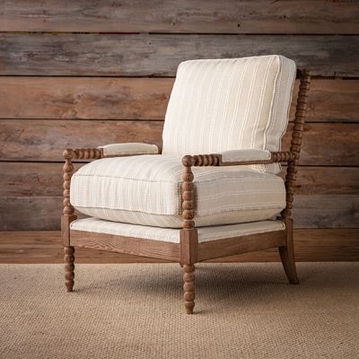 Turned Wood Striped Cushion Accent Chair