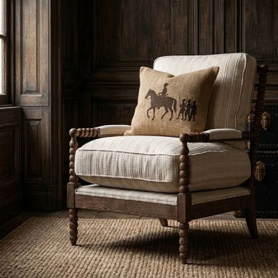 Turned Wood Striped Cushion Accent Chair