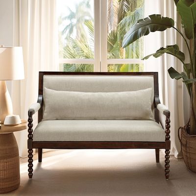 Turned Wood Upholstered Love Seat With Pillow