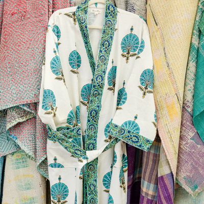 Turquoise Gardens Waffle Robe