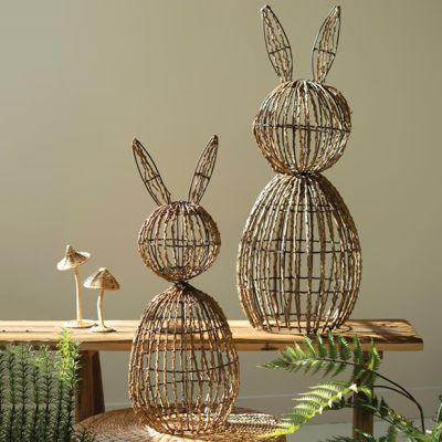 Twig Wrapped Bunny Silhouette Set of 2