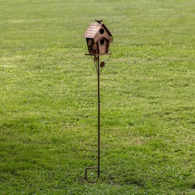 Two Hole Copper Birdhouse Garden Stake