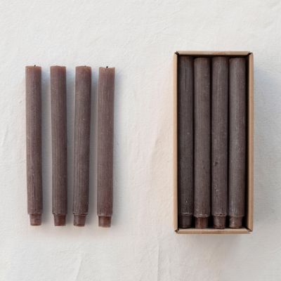 Unscented Ribbed Taper Candle Box Set of 12 Brown