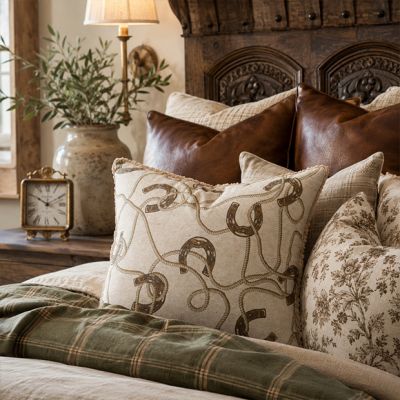 Upscale Ropes and Horseshoes Teddy Backed Throw Pillow Set of 2