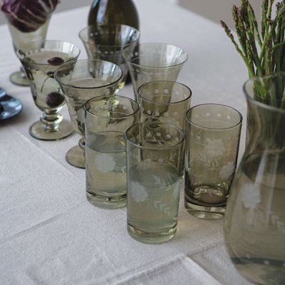 Verdant Bloom Tinted Green Drinking Glass Set of 4
