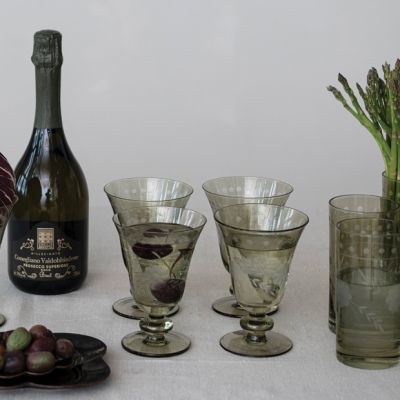 Verdant Bloom Tinted Green Wine Goblet Set of 4