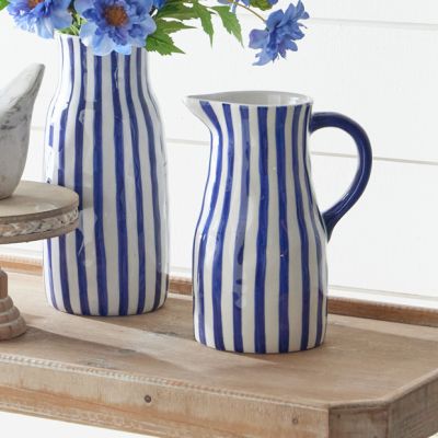 Vertical Striped Blue and White Pitcher