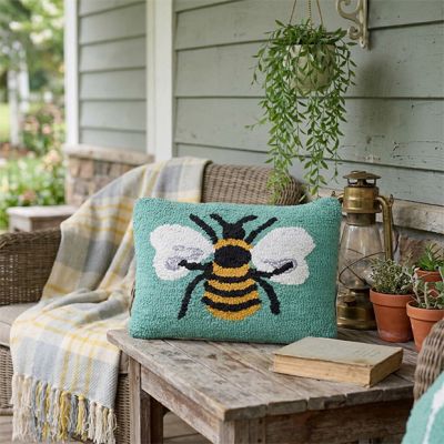 Vibrant Bee Hooked Cotton Accent Pillow
