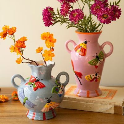 Vibrant Ceramic Butterfly Vase Set of 2