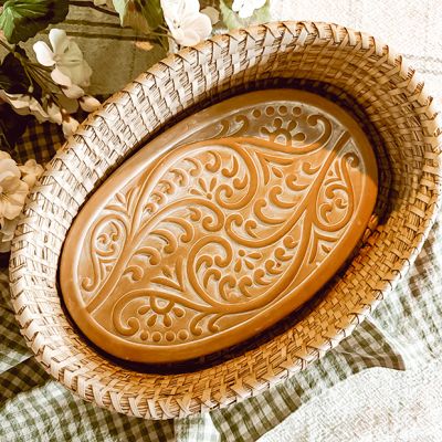 Vine Pattern 2 Piece Oval Bread Warmer