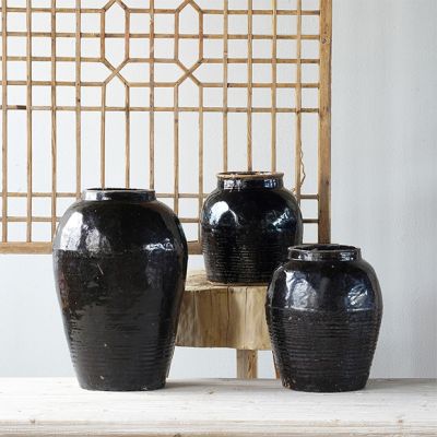 Vintage Black Ceramic Vinegar Jar