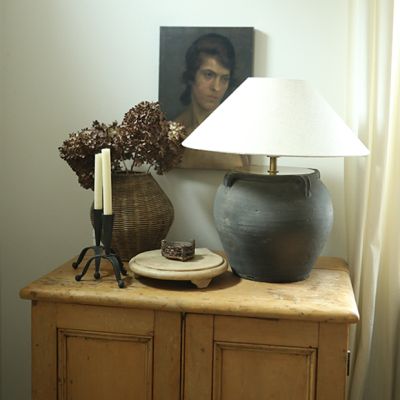 Vintage Clay Pot Table Lamp With Handles