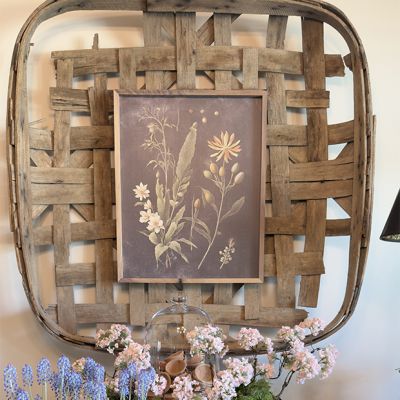 Vintage Cream Floral Print Black Wall Art