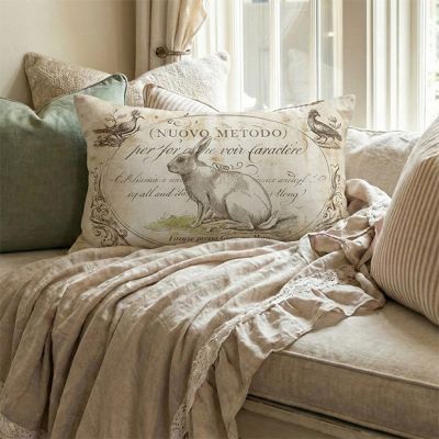 Vintage Farmhouse Bunny Lumbar Pillow
