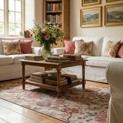 Vintage Garden Floral Ivory/Pink Area Rug