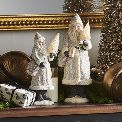Vintage Glitter Santas Set of 2