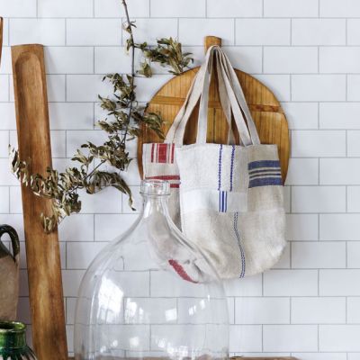 Vintage Grain Sack Tote With Pocket