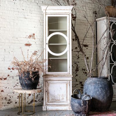 Vintage Inspired 1 Door Whitewash Wood Hutch