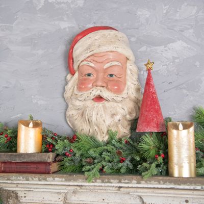 Vintage Inspired Distressed Santa Face Wall Decor