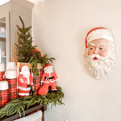 Vintage Inspired Distressed Santa Face Wall Decor